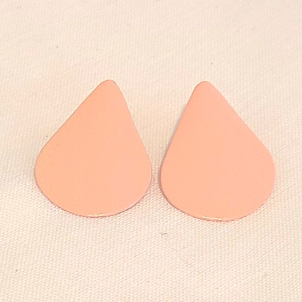 Vintage Pink Coated Metal Teardrop Stud Earrings